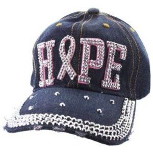 NWT Womans Bling Hope Cancer Adjustable Ball Cap Dark Denim